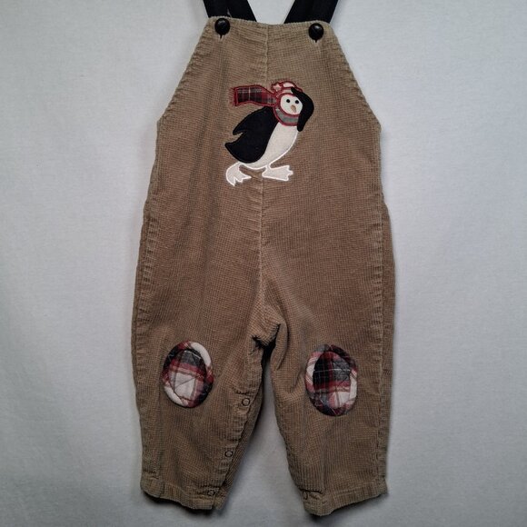 Vintage Blooz by Cachcach Overalls Youth 24 Months Brown Corduroy Penguin Pants - Picture 6 of 16